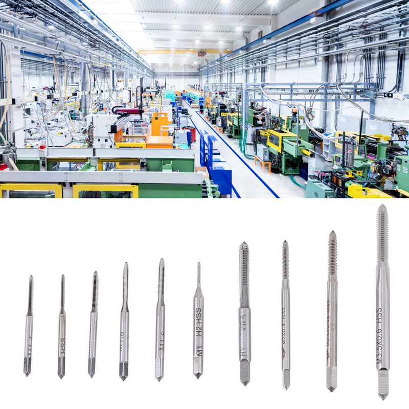 10 pieces tap set, thread cutting tool set, HSS metric straight pipe M1 M1.2 M1.4 M1.6 M1.7 M1.8 M2 M2.5 M3 M3.5 model making tap set