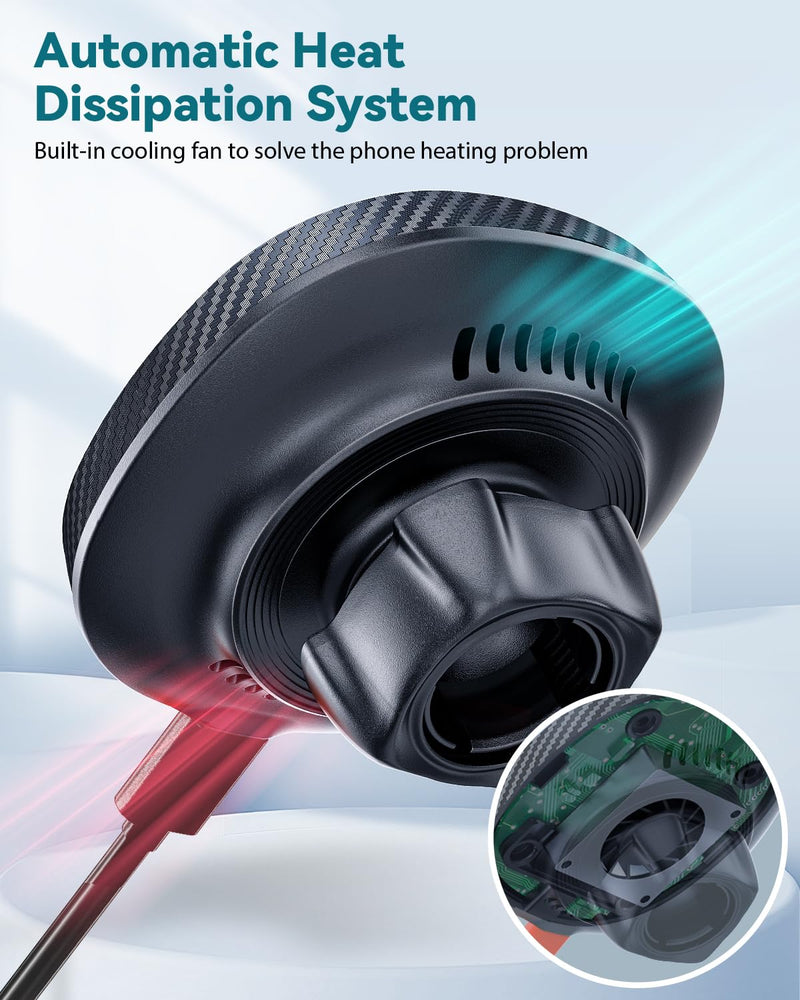 Cup Holder Charger Mount for Magsafe, Wireless Magnetic Car Mount Charger with Heat Dissipation System, Fast Charging Phone Holder for iPhone 17 16 15 14 13 Pro Max Mini [with QC 3.0 Adapter]