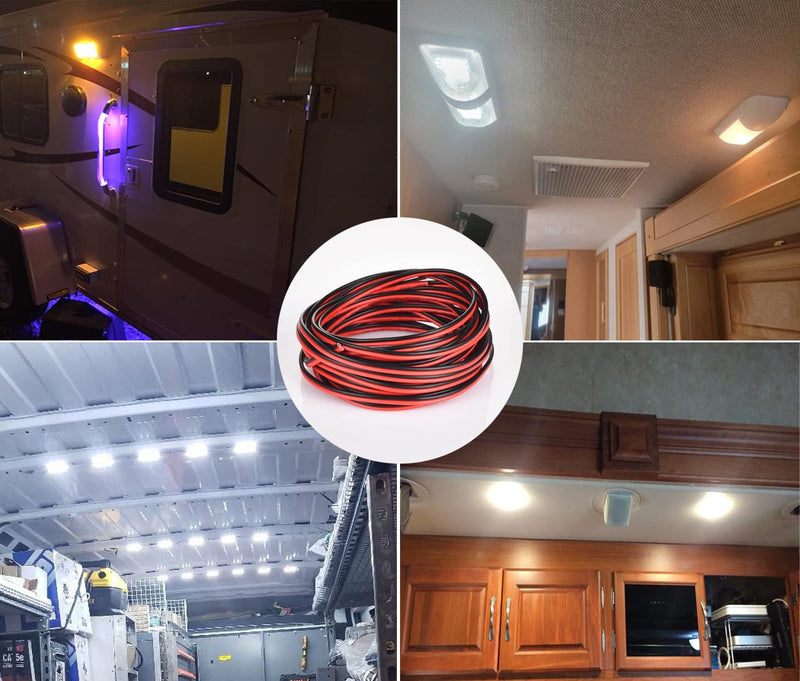 RV Light Extension Cable Wire Cord for Led Interior Light Bar Strip Lights, 66ft 22awg Wires for RV Camper Motorhome Travel Trailer Cargo Van Cabinet Ceiling Dome Awning Porch underglow Light