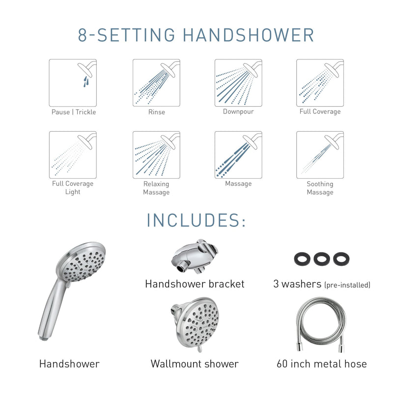 Moen Attune Dual Shower Head with Handheld Sprayer Combo, 6 Handheld Spray Settings & 8 Function Shower Head, Chrome Finish, 218C0