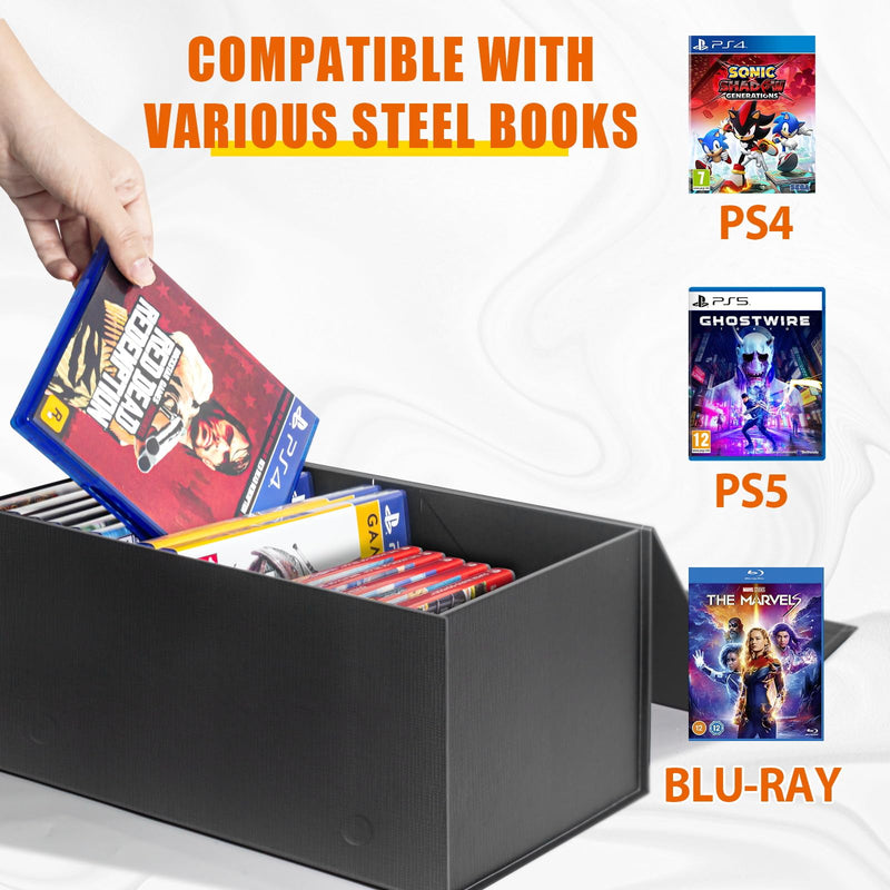 Video Game Storage Box Compatible with PS5 PS4 PS3 games, XBOX1 games, Magnetic Video Game Box Protector Case, Store Up to 20 Cases – 1 Pack