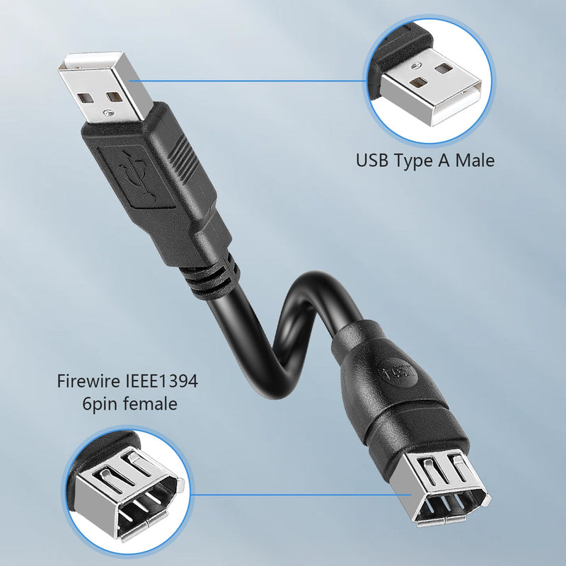 PASOW Firewire IEEE 1394 6 Pin Female to USB 2.0 A Male Adapter Converter Cable for Digital Camera, Digital Video recorders, Printer, Hard Disk - 20CM