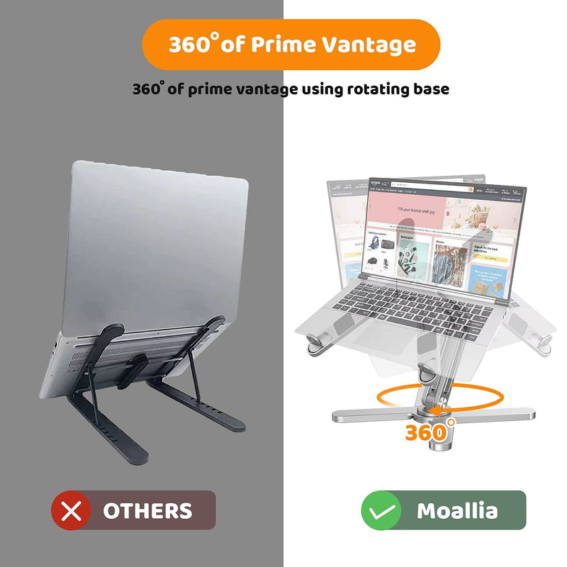 Laptop Stand with 360 Rotating Base, Computer Notebook Laptop Riser Metal Holder for Desk Collaborative Work, Fully Foldable for Easy Storage, Fits All MacBook, Laptops up to 16 inches Silver