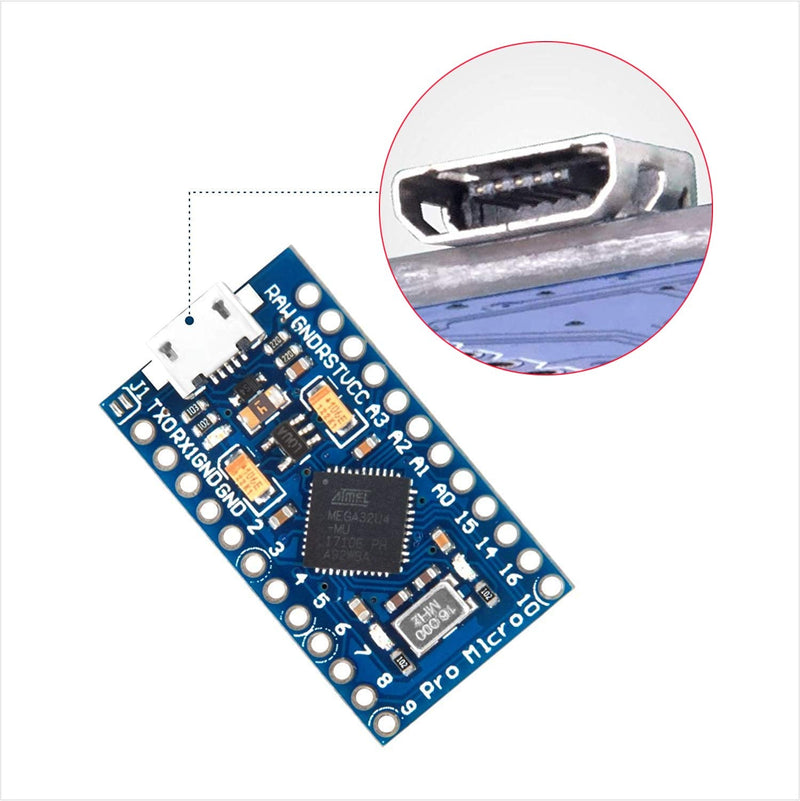 DEVMO 2PCS Pro Micro ATmega32U4 5V 16MHz Micro-USB Development Module Board with 2 Row pin Header Compatible ard-uino Leonardo Replace ATmega328 Pro Mini