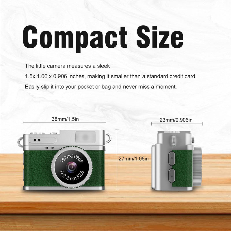 KOOMTOOM Keychain Camera,1080P Retro Digital Camera with 32GB SD Card,USB Charging Cable 0.96'' Mini Photocamera Photo Video Recorder for Students/Kids,Suprise Box Included(Green) Green