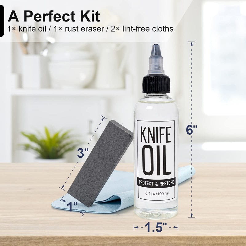 Knife Oil Rust Eraser Kit, Extra Large Rust Remover for Knives, Sword Oil Knife Maintenance (3.4 oz) for Carbon Steel Blade, Protection And Lubricant Knife Care Cleaning Set