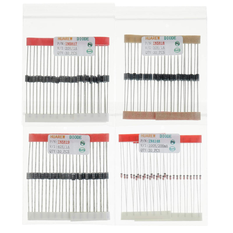 HUAREW 12 values 300 pieces rectifier diode 1N4001 1N4002 1N4004 1N4005 1N4007 1N5404 1N5406 1N5408 Schottky diode 1N5817 1N5818 1N5819 switching diode 1N4148 classification kit