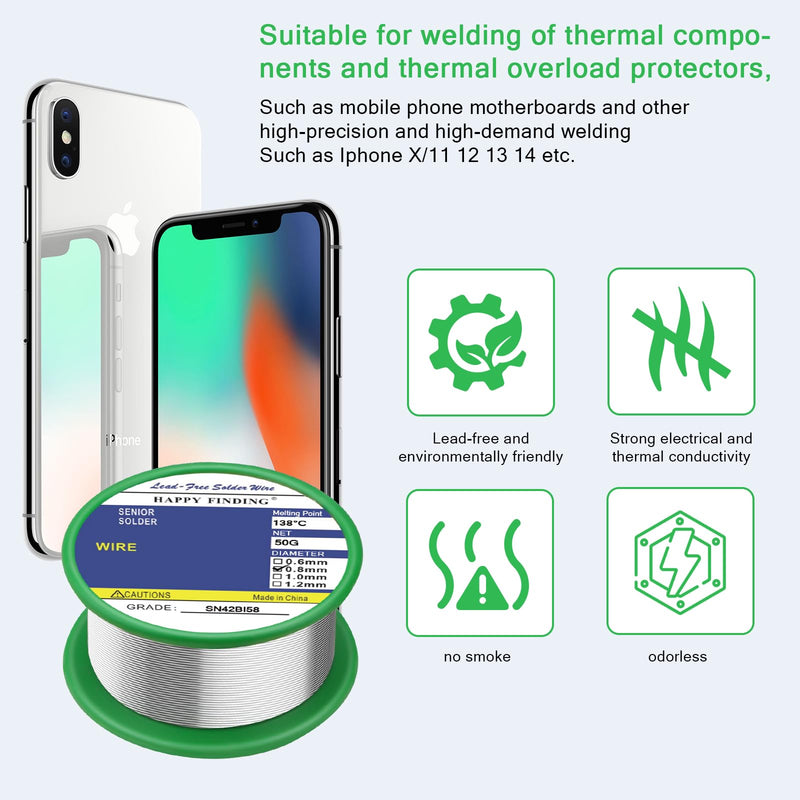 Low Temperature Solder 138°C Lead-Free Solder (Sn42 Bi58 / 0.8mm, 50g) Sn42 Bi58 / 0.8 Mm, 50G