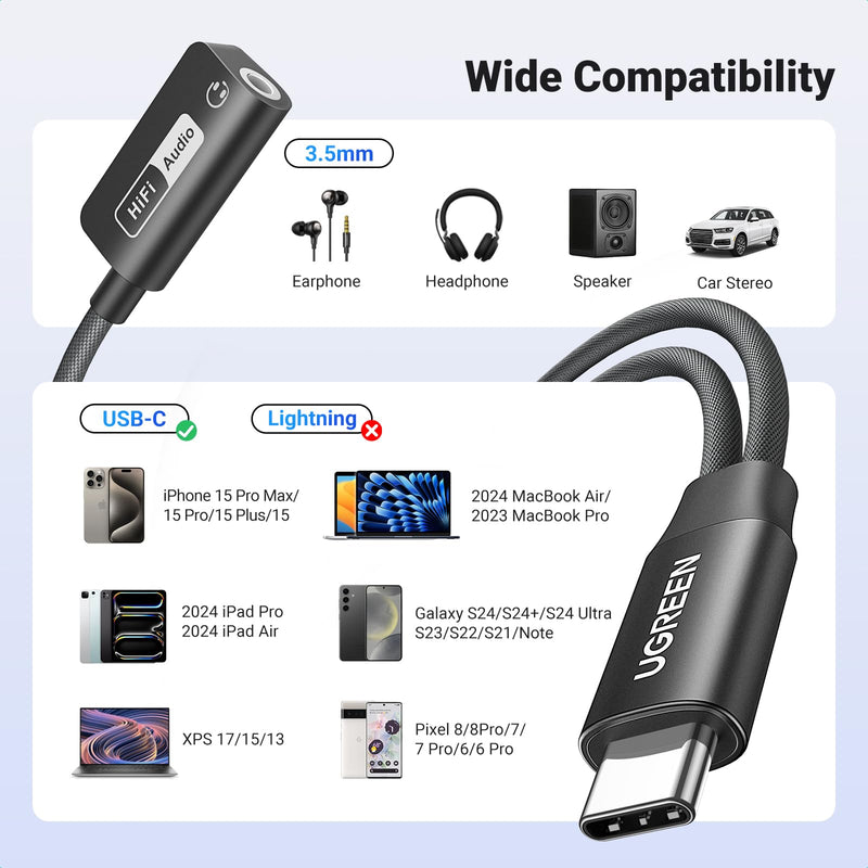 UGREEN Magnetic USB C to 3.5mm Audio Adapter and Charger 2 in 1 Hi-Res 32bit/384kHz Aux to USB C with PD 60W Fast Charging Dongle Cable for iPhone 15 Pro Max, Galaxy S24 Ultra, Pixel 8, iPad Pro/Air