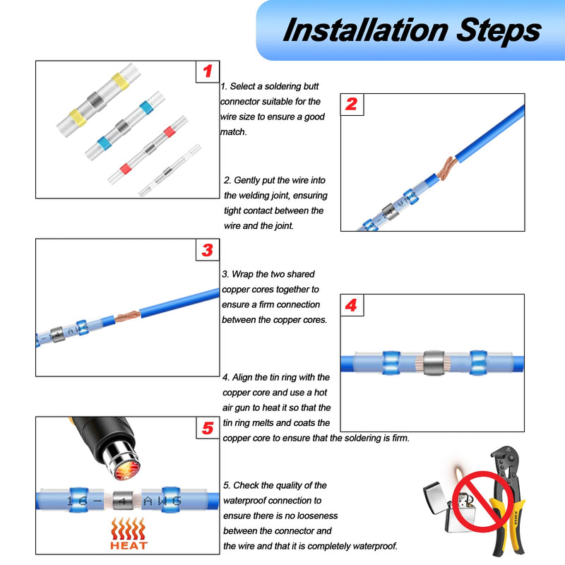 AIVORO Pack of 330 solder connectors, 10-26 AWG butt connectors 0.25-6.0 MM², cable connectors, waterproof set, solder connectors with heat shrink tube, suitable for cars and ships, shrink ratio 3:1