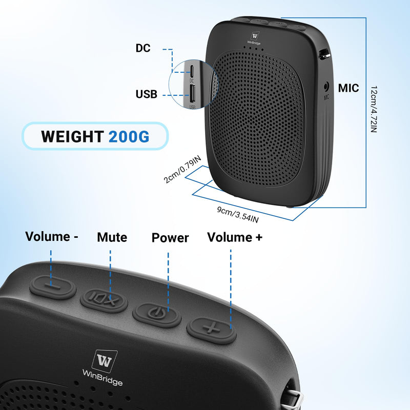 Bluetooth Voice Amplifier with Wireless Earhook Microphone,Wireless Microphone with Speaker Combo,Mini Megaphone with Wireless Amplifier Headset,Portable PA System,Classroom Microphone for Teachers