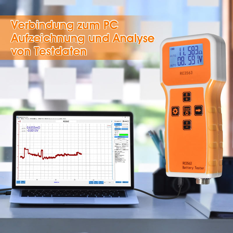 Battery Internal Resistance Tester, Measures Battery Resistance, Voltage Ohm Tester, Suitable for Home and Industry RC3563 1uΩ ~ 200 Ω/1 mV ~ ± 100 VDC (GR-T9-RC3563-B) orange