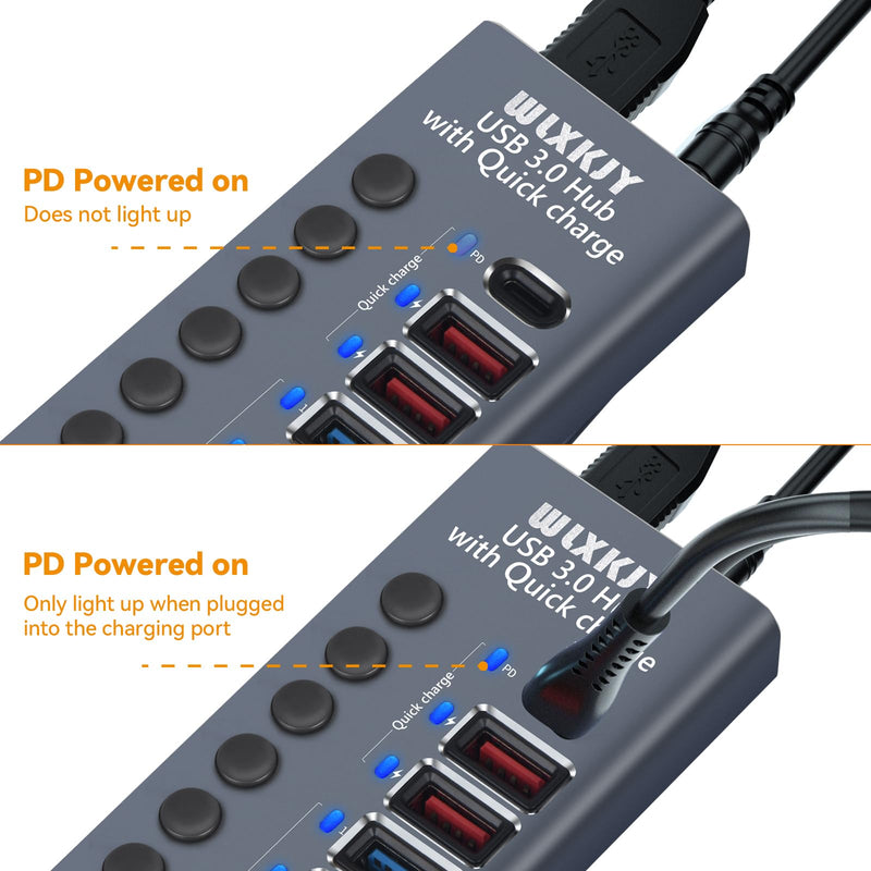 Boost Your Device Performance With Our Aluminum USB 3.0 Hub! 10-Port Splitter for Seamless Connectivity - 7 High-Speed Data Transfer, 2 Intelligent Charging, 1 PD Charging hub-9port+1pd