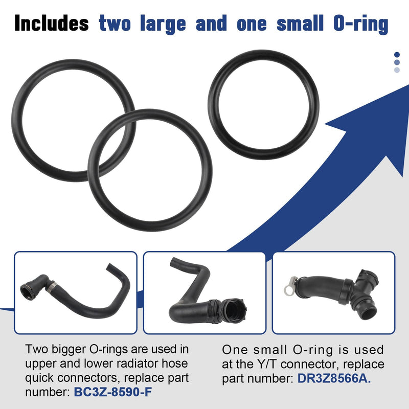 Radiator Hose and T-Pipe Coolant Tee O-Ring Kit Fit for Ford F-150 5.0L 2011-18 Mustang DR3Z-8566-A & BC3Z-8590-F, Engine Hose O-Rings Repair Kit Compatible with Lincoln Select Models, 3Pack