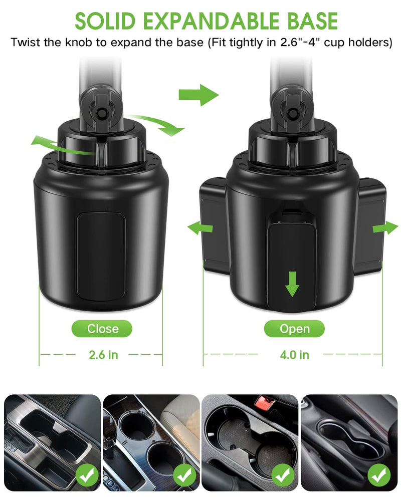 2025 Upgraded Cup Phone Holder for Car, Universal No Shaking Cup Holder Phone Mount with Expandable Base for Car Truck, Adjustable Holders,Compatible with iPhone Samsung All Phones: 2 Pack
