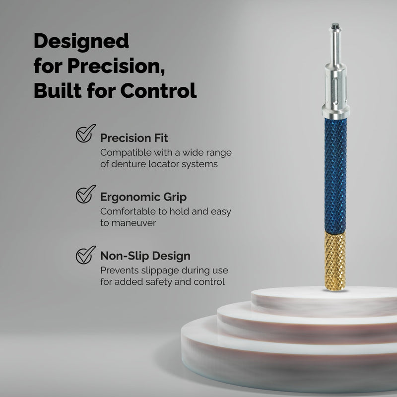 Locator Core Tool - 3 in 1 Universal Dental Implant Instrument for Male Cap Insertion Removal and Seating - 303 Stainless Steel Tool for Retention Caps & Implants