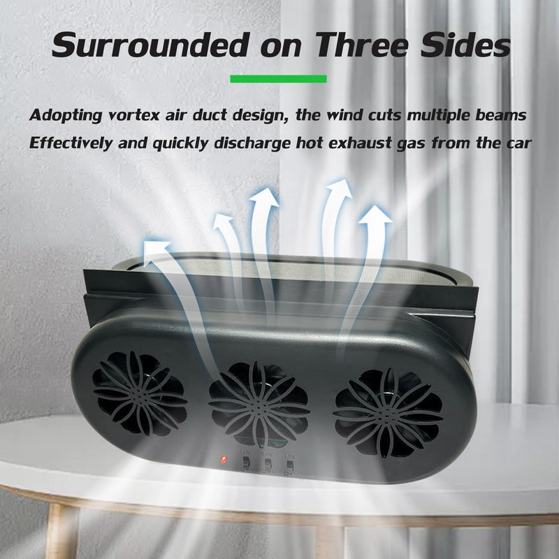 Car Solar Powered Exhaust Fan Car Window Exhaust Fan Vehicle Ventilation Fan Auto Air Vent Cool Fan Cooler Ventilation System Car Radiator Cooling Fan with Three Air Outlet (Black) Black
