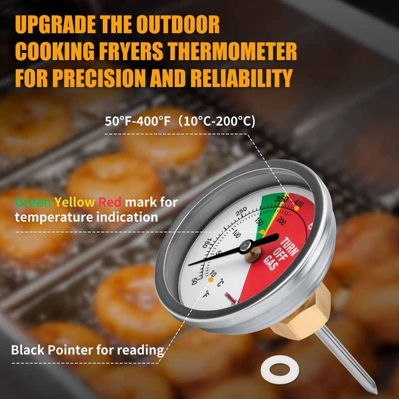 5070 Fryer Thermometer Replacement for Bayou Stainless Steel Tempered Dial, Fit for 9-gal 2.5-gal 4-gal Fryers, w/ 50˚- 400˚F Deep Fry Thermometer