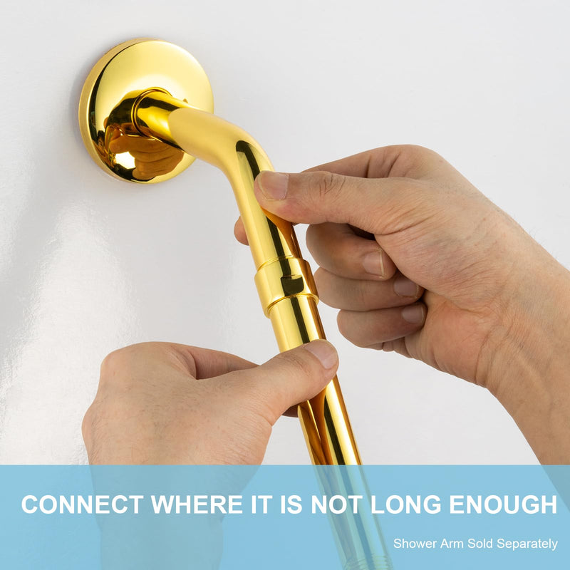 OFFO Shower Head Extension Arm, Shower Arm Extension Shower Head Extender Made of 304 Stainless Steel Shower Pipe Extension, Bright Gold 16 in