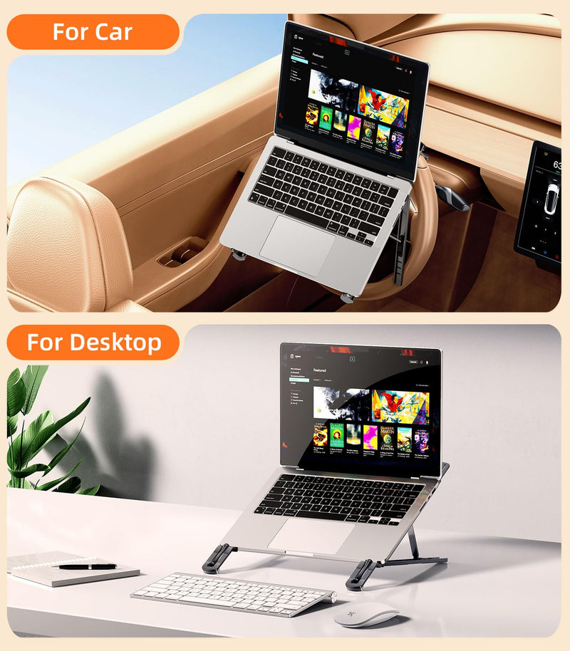 Car Laptop Mount Steering Wheel Tray Holder, Height Adjustable Car Desk for Laptop Computer Tablet, Foldable Portable Lap Laptop Stand for Car Vehicle Workstation Accessories Truck SUV Tesla Metallic Gray