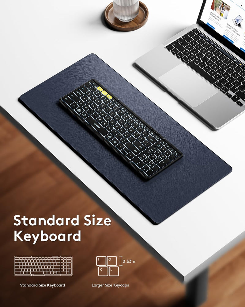 Foldable Bluetooth Keyboard with Numeric Keypad, Samsers Full-Size Wireless Folding Keyboard with Backlight, Portable Travel Keyboard for iOS Android Windows Mac OS, Support 3 Device(BT5.1 x 3), Black