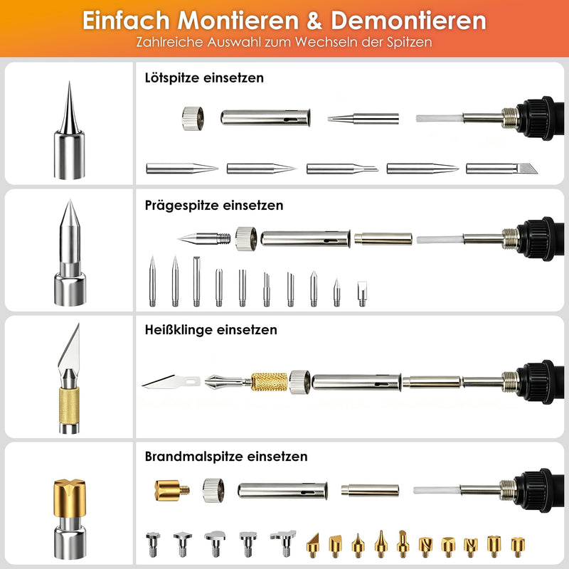 Pyrography Torch & Pyrography Soldering Iron Set 71-in-1, 80W LED Temperature Adjustable 180-500°C with Switch, Wood Burner for Engraving for Wood, Leather, DIY Art & Gifts - for Professionals & Hobby