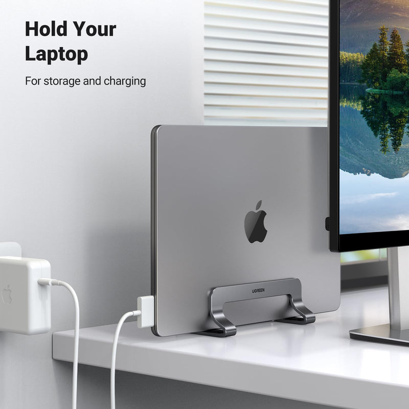 UGREEN Vertical Laptop Stand Holder for Desk Compatible with MacBook Pro, MacBook Air Stand Vertical Aluminum Adjustable for Up to 17.3 Inch Gaming Laptop, Gray Silver Gray