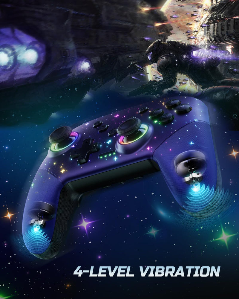 Switch Controller, LED Star Wireless Pro Controller Compatible with Switch/Lite/OLED, Multi-Platform Windows PC/IOS/Android Controller with 9 Colors RGB Light/Programmabele/Vibration/Turbo/Wakeup
