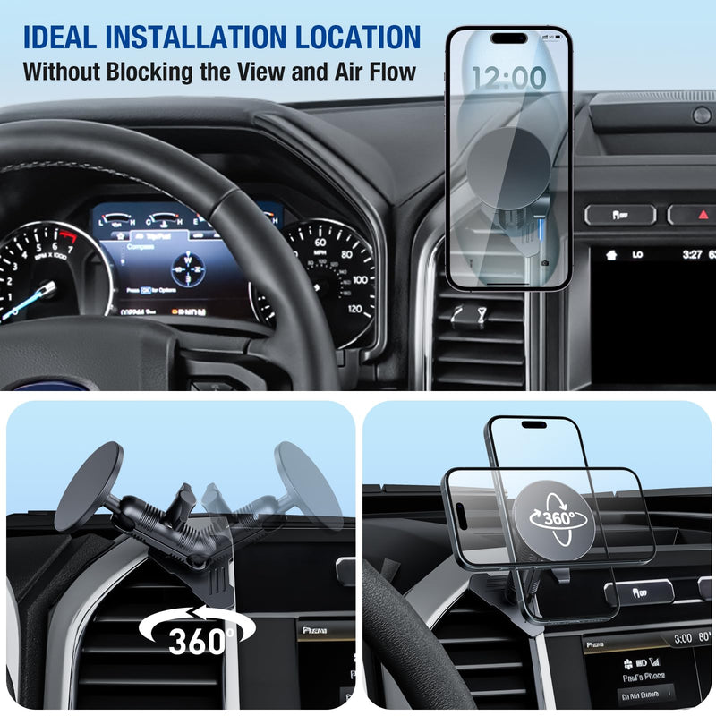 CNC Vent Phone Holder, Magnetic Air Vent Phone Holder Cradles Mount Compatible with F150 2015-2020 & Super Duty F250 F350 F450 2017-2021, Full Metal Bracket for Most CellPhones