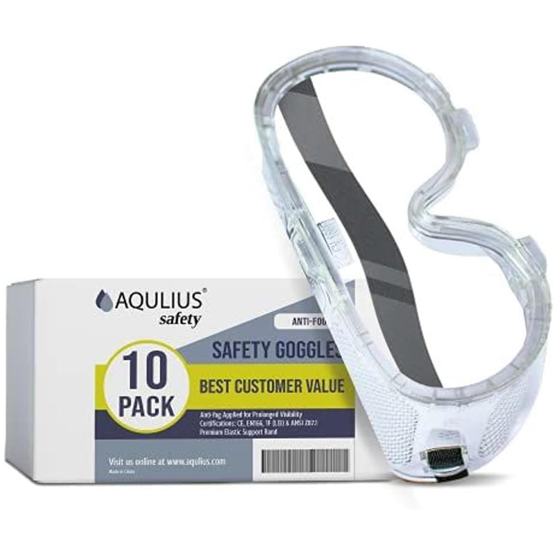Aqulius Safety Goggles - Direct-Vented & Comfort Fit Goggles for Work - Anti-Fog Bulk Safety Glasses - Protective Eyewear for Dust - Pack of 10, Unisex Adult