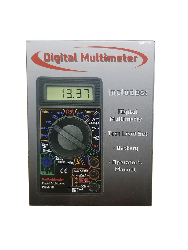 7 Function Digital Multimeter AC DC Voltage Resistance Current Transistor Diode Audible Continuity Buzzer and Square Wave Output Basic Digital Multimeter PDM631
