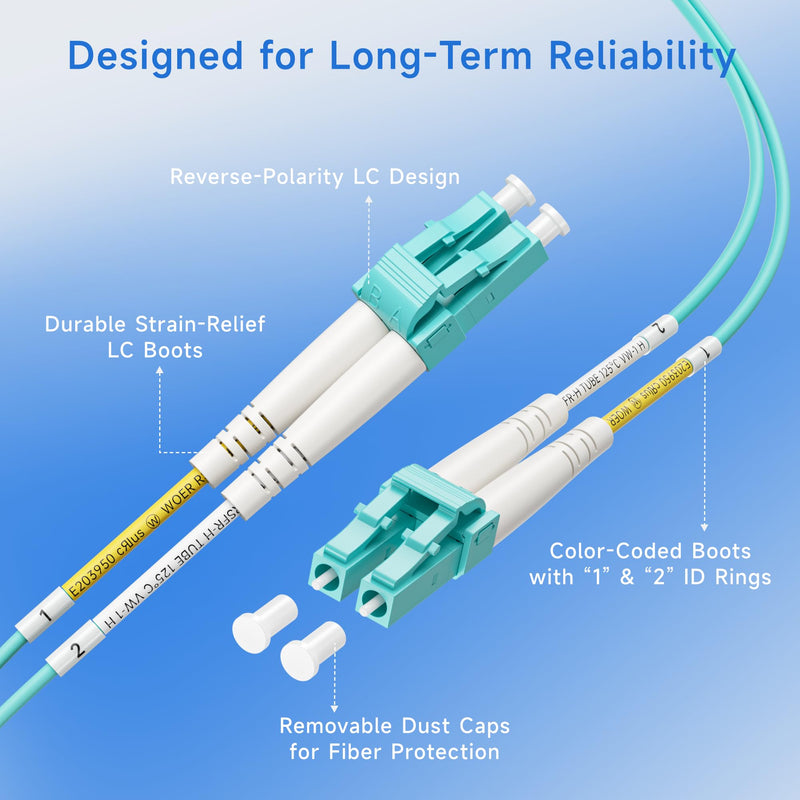 Cable Matters 40Gb OFNP Plenum Rated Multimode Duplex 50/125 OM4 Fiber Cable, LC to LC Fiber Optic Cable - 98.4ft / 30m 98.4 Feet 1-Pack