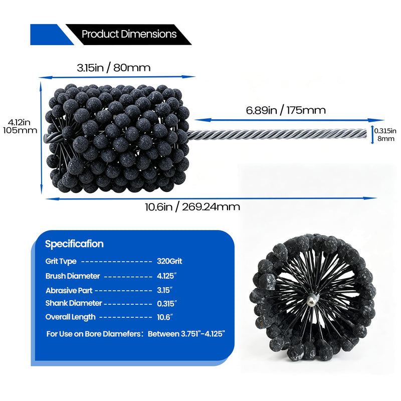 Cylinder Honing Ball Brushes 4.125" (105mm) Diameter 240 Grit Silicon Carbide Compatible with GB41824, Cylinder Honing Deburring Tool for Hydraulic, Pneumatic cylinders, Engine, Brake cylinders 240.0