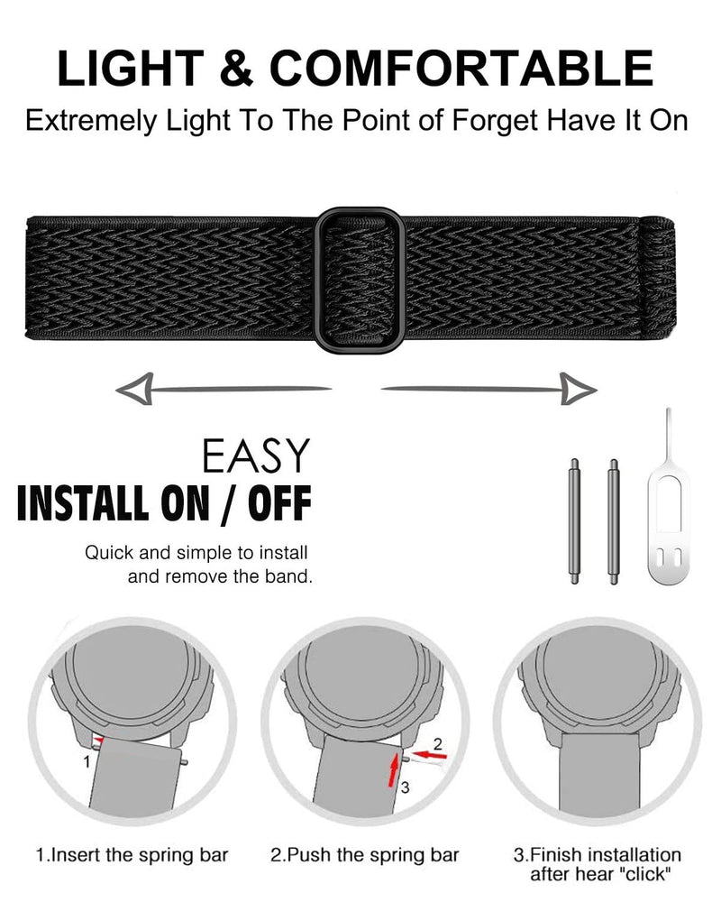 Olytop Elastic Watch Bands for Garmin Instinct/2 Solar, 22mm Soft Stretchy Nylon Ultra-Light Wristband Replacement Strap Men Women for Garmin Instinct Tactical/Esports/Solar/Tide Smartwatch Wave Black+Green