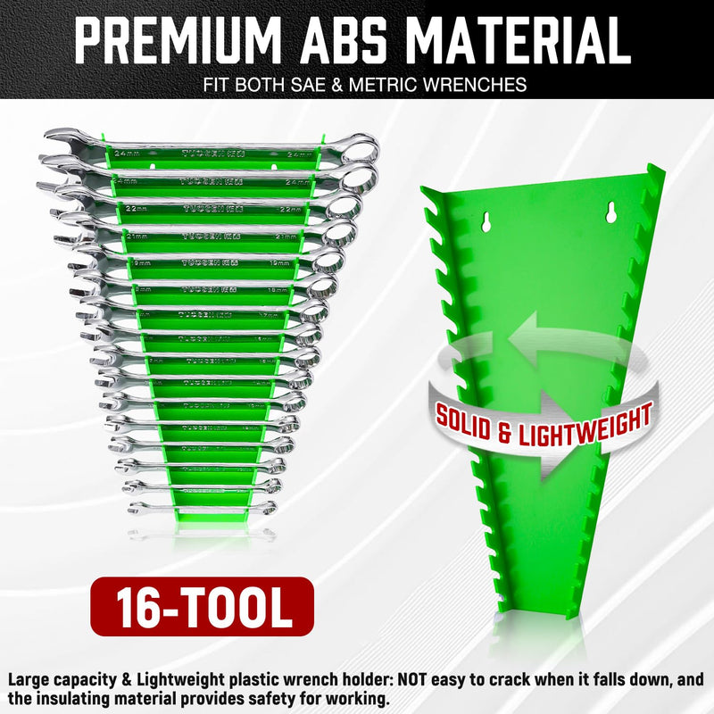 ALOANES 96-Slot ABS Plastic Wrench Organizer, Standard Hanging Wrench Organizer for Tool Box and Wall, Fit SAE & Metric Wrench Storage, 6 Pack Lightweight Wrench Holder(Green) Green 12.5" x 7.4" x 1.2"
