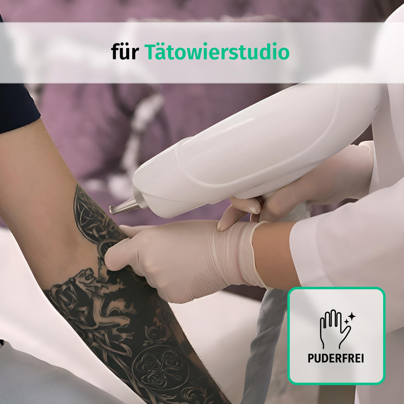 Box of 100 Disposable Latex Gloves, Powder-Free, Non-Sterile Disposable Gloves, Examination Gloves,White, Medium | Einmalhandschuhe für Reinigung, Küche, Kosmetik, Tattoo und Haushalt; geeignet für Gewerbe, Beruf und Alltag 1