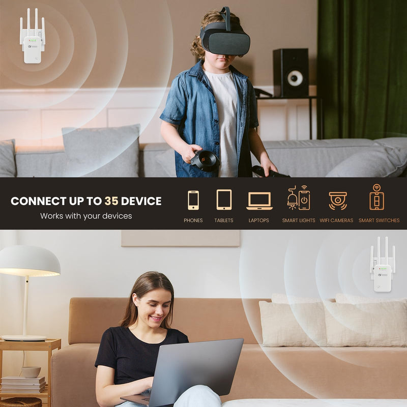 Tongyu 300Mbps WiFi Repeater/Extender Signal Booster for Home and Outdoor,Full Coverage 5000 sq.ft and 35 Devices WiFi Range Extender,with Repeater,Ap,Router 3-in-1 Function