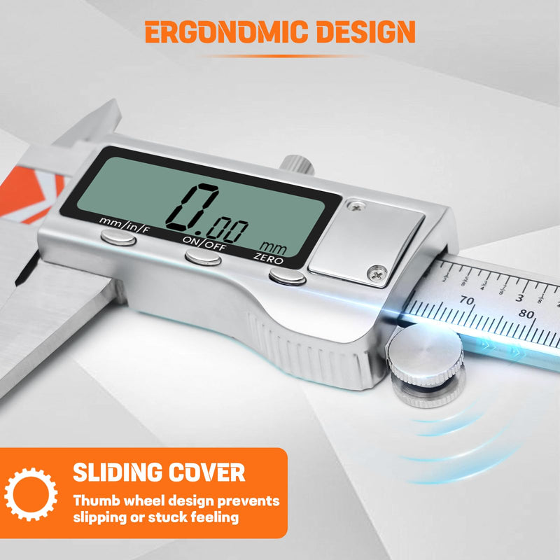 HARDELL 12" Digital Caliper, All-Metal Electronic Micrometer with Large LCD, Inch/Metric/Fraction Conversion, Precision Measuring Tool for Household & DIY (2 Batteries Included) 12 Inch