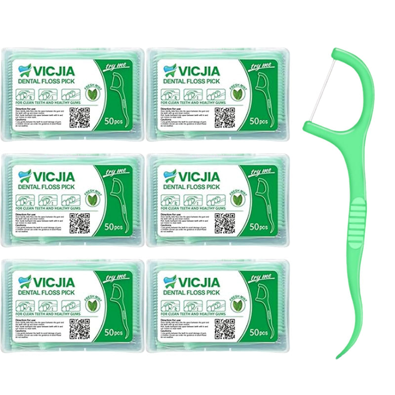 Mint Dental Flossers,Toothpick,Easy Storage Portable Traveling Fresh Mint Flavor Teeth,Gums,Healthy Dental Floss 300 Count (Pack of 6)