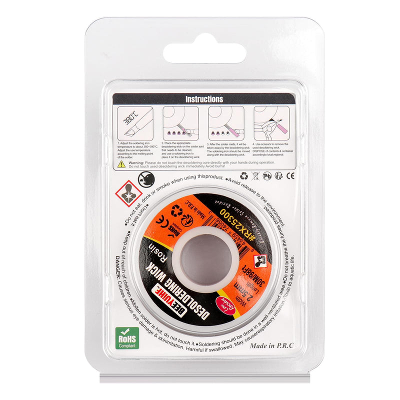 BEEYUIHF Desoldering Braid, 30M - 98ft Desoldering Wire, 2.5mm No-Clean Solder Desoldering Braid, Wicks Strands for Desoldering, Desoldering Wick for Removing Solder for Disassembling Electrical Components 30m Spool 30M - 98ft Length