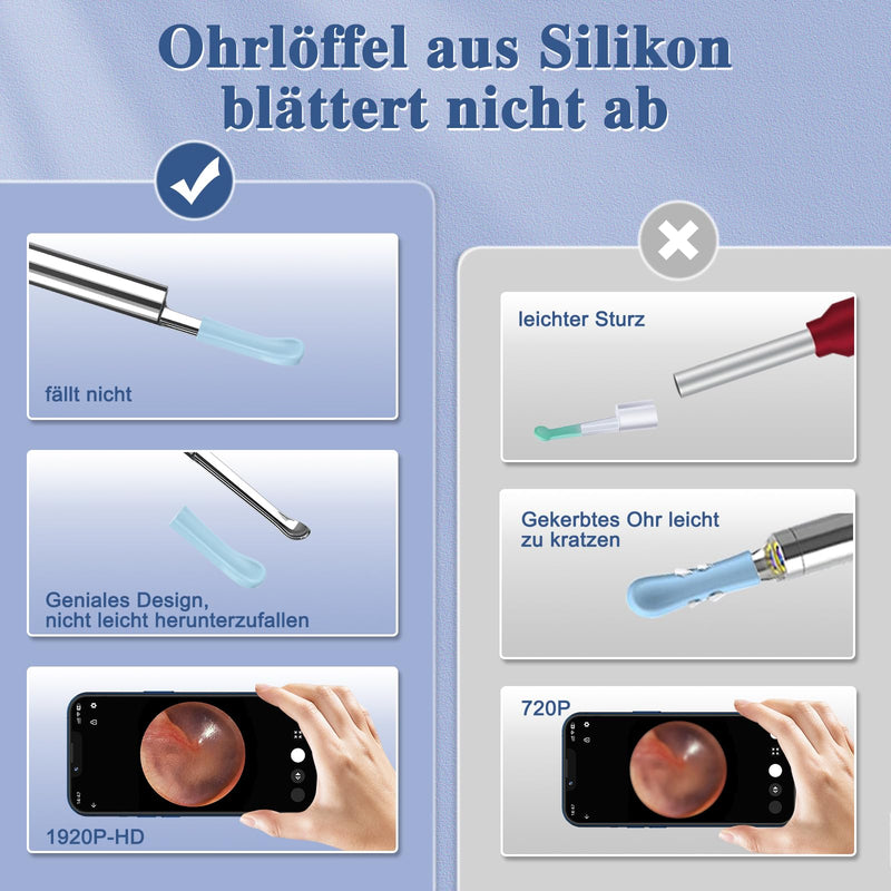 Ear Wax Remover, 1920P Ear Cleaner, IP67 Ear Cleaner | 1920P Sensor, 3 Axis Gyroscope, IP67 Waterproof, 8 Replacement Attachments, Compatible with Android Smartphones, iPhones and iPads
