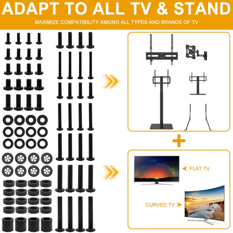 Universal TV Mounting Screws Hardware Kit with Box, Includes M4 M5 M6 M8 Screws, Washers, and Spacers, Compatible with Any TV Wall Mount/Display Up to 80 Inches (Black)