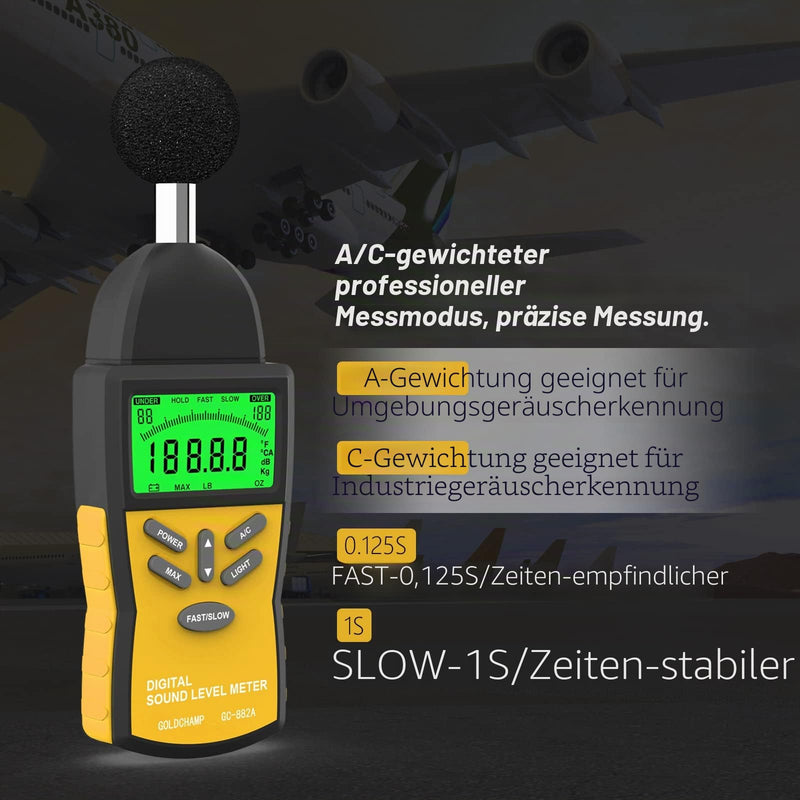 Decibel Meter, Sound Level Meter 882A Portable 30-130dB Noise Meter with 5-Digit LCD Display, DBA/DBC Rating, MAX/MIN, Data Hold, Quick/Slow Selection for Sound Quality Control Gc-882a