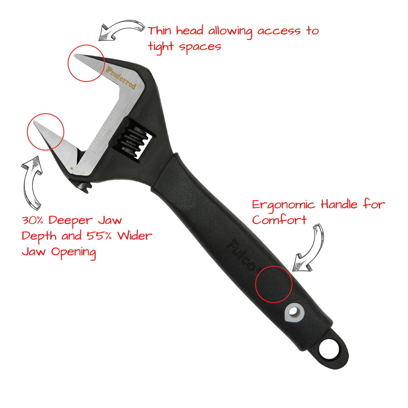 Plumbing Adjustable Wrench, Black Phosphate Finish, 4 Available Size Options 6-inch, 8-inch, 10-inch, 12-inch - T08004