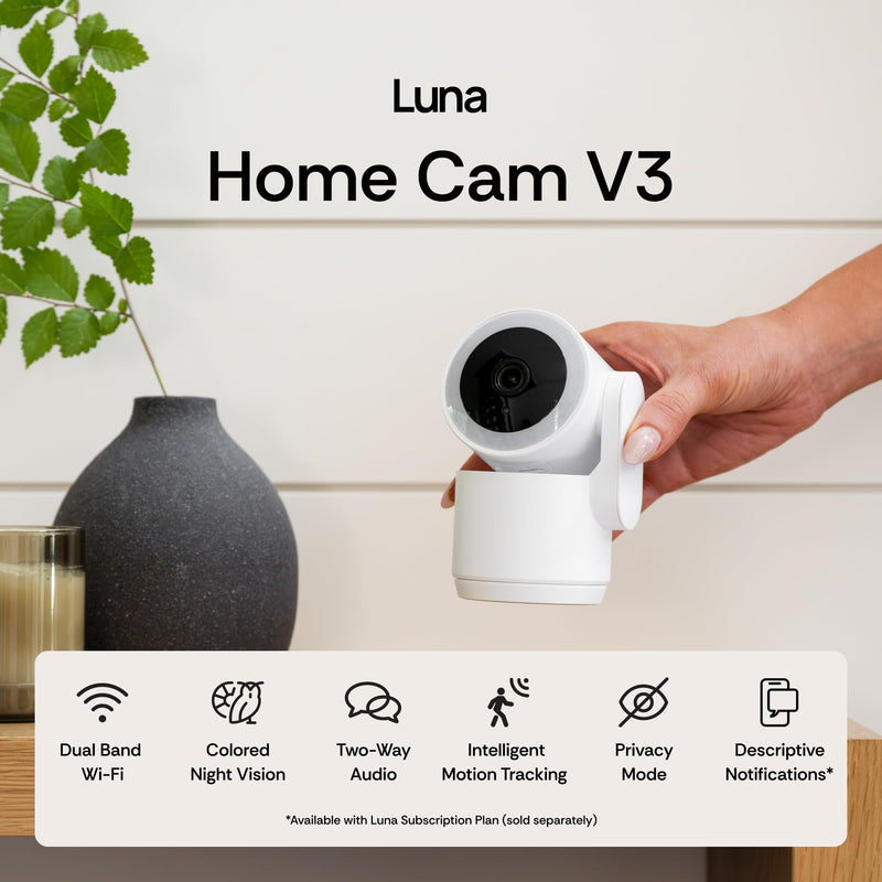 Luna 2K Indoor Cameras for Home Security, 2.4GHz & 5GHz WiFi, 360-Degree Pan-Tilt, Built-in Spotlight, Human Auto Tracking, Siren, Pet/Dog/Baby Camera with Phone app, Black (2025 Upgrade Version) V3 Black
