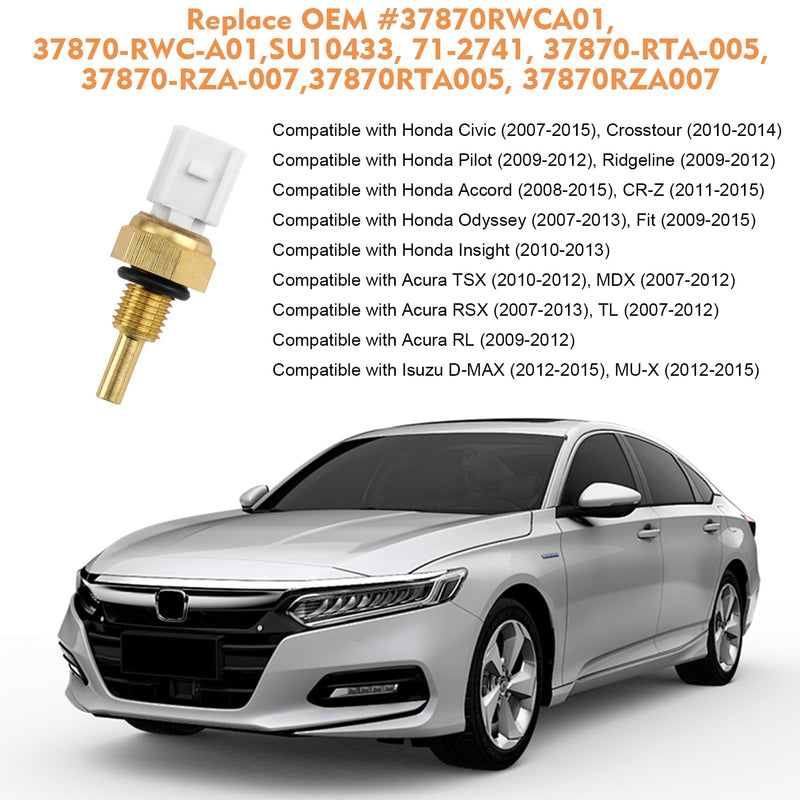 37870-RWC-A01 Engine Coolant Temperature Sensor Compatible with Honda Civic Crosstour Odyssey Pilot Ridgeline Accord CR-Z Fit Insight Acura TL RL TSX RSX MDX Isuzu D-MAX MU-X #37870-RWC-A01 For Honda Acura Isuzu