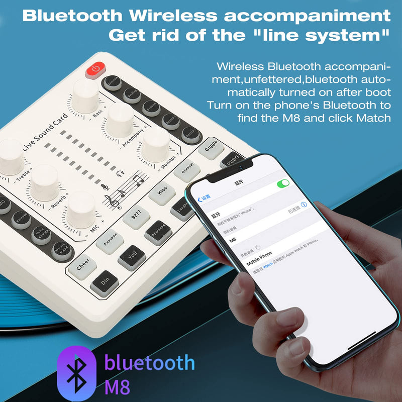 Live Sound Card, Mini Sound Mixer Board for Live Streaming, Podcast Microphone Sound Card with Multiple Sound Effects, PC External Sound Card, Voice Changer Sound Card for Podcasting Gaming Recording