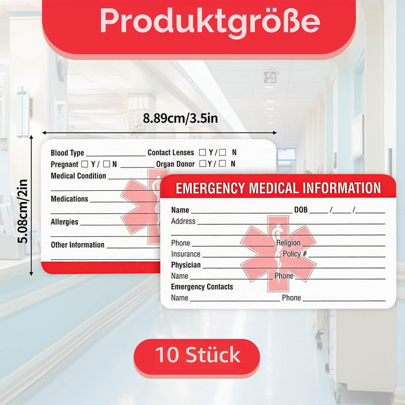 Pack of 10 Emergency Contact ID Cards for Medical Information - Medical Emergency Card Emergency Contact ID Cards for Wallet & Cell Phone Signal Red Heavy Duty Cardboard Bag Handbags