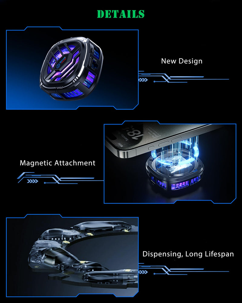 Magnetic Cell Phone Cooler, RGB Phone Cooling Fan Portable Lightweight Mobile Phone Cooling Fan, Phone Radiator with Temperature Display for Mobile Gaming,Tiktok Live Streaming