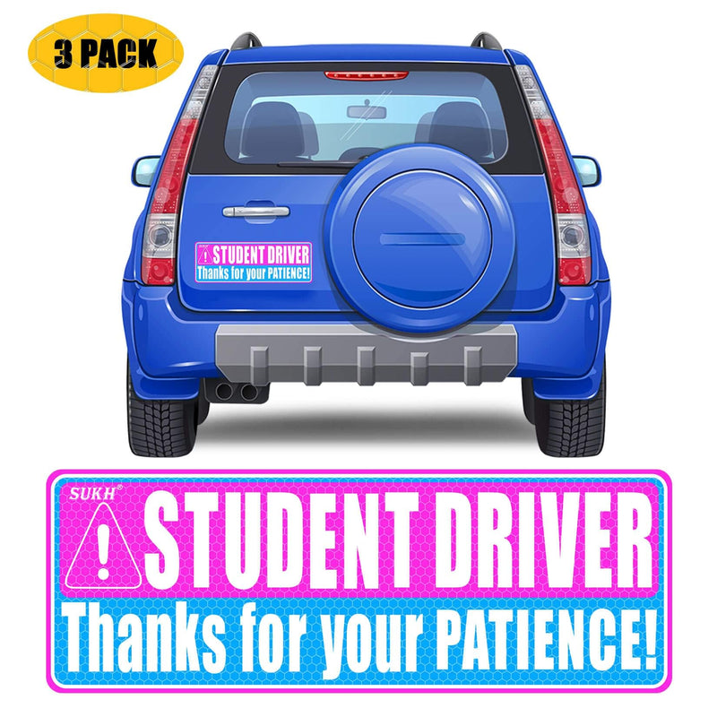 Sukh 3 Pcs Student Driver Car Magnet - New Driver Magnet for Car Funny Cute Reflective Magnetic Bumper Stickers Car Sign for Teen Driving